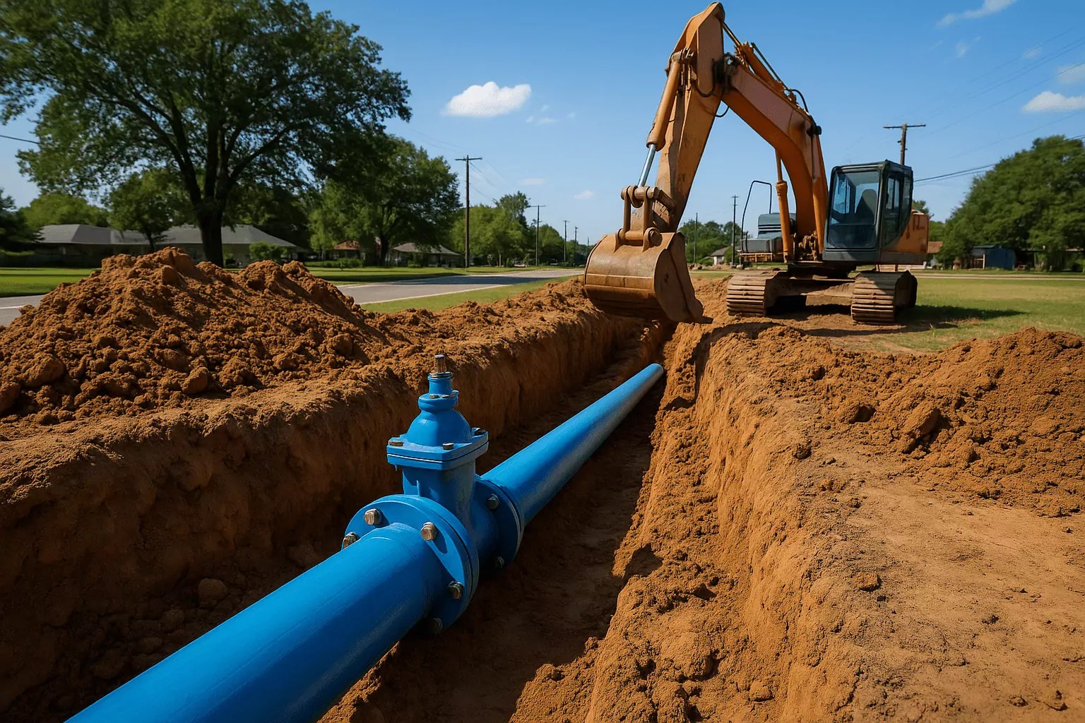 Excavation and sewer line replacement work