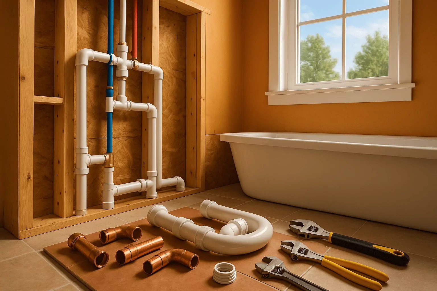 Plumber at work on a home renovation project